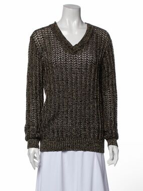A.P.C. Open-Knit Metallic V-Neck Sweater